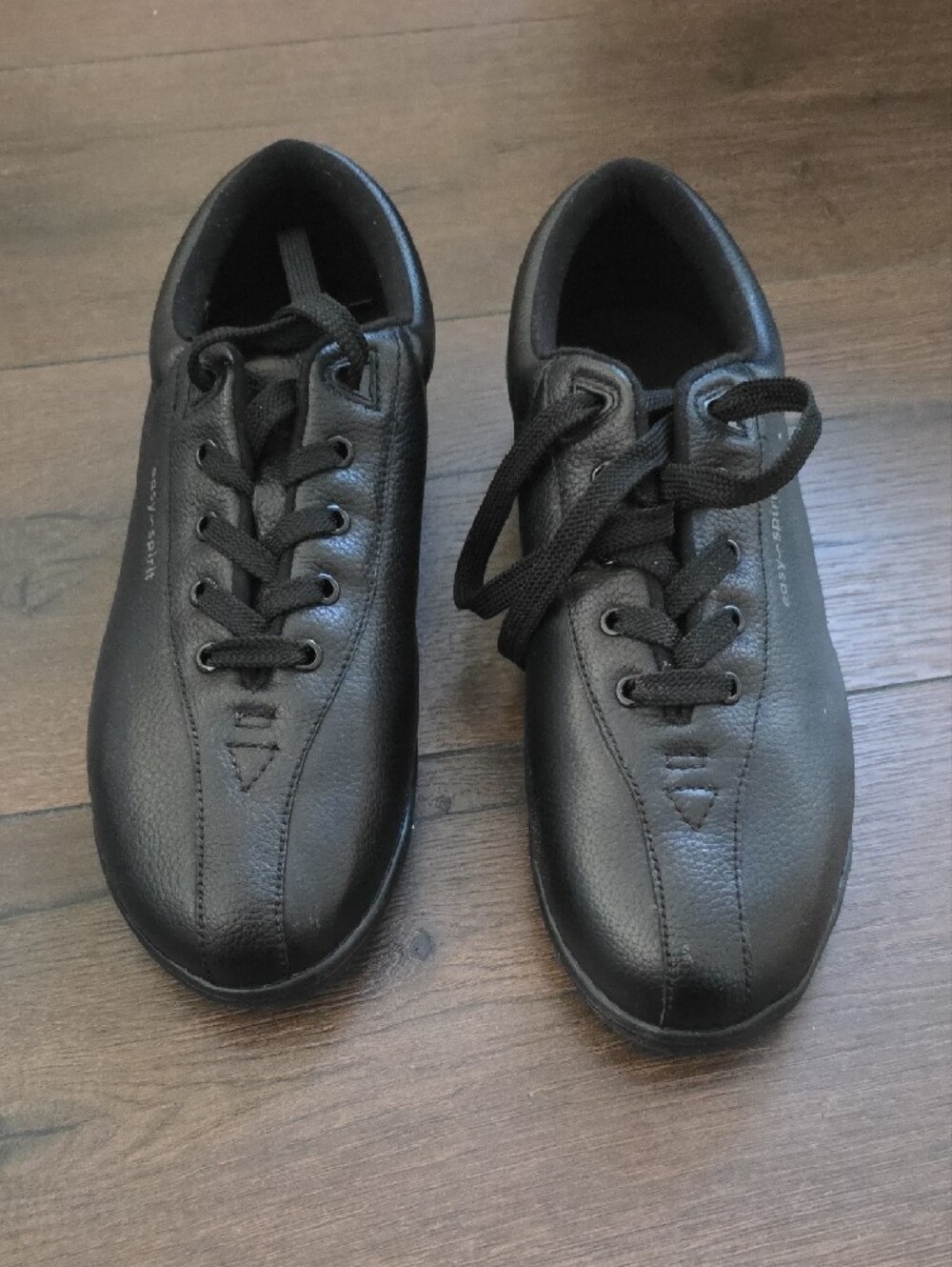Easy Spirit Womens Black Leather Lace-Up Sneakers - Picture 2 of 6
